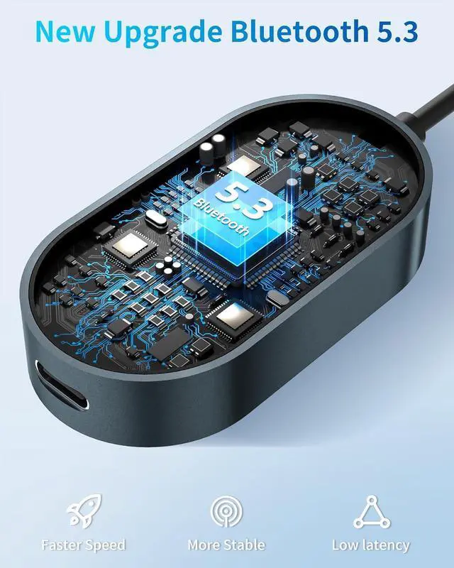 Alt view image 2 of 7 - AUTYUE Upgraded Bluetooth 5.3 Transmitter Receiver, 2-in-1 Airplane Bluetooth Adapter, Compatible with 2 AirPods or Wireless Headphones, with 3.5mm Aux Audio Jack for Home Stereo, Airplane, Car