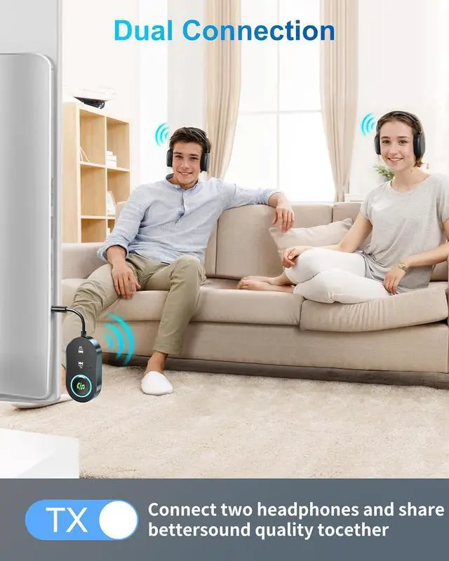 Alt view image 6 of 7 - AUTYUE Upgraded Bluetooth 5.3 Transmitter Receiver, 2-in-1 Airplane Bluetooth Adapter, Compatible with 2 AirPods or Wireless Headphones, with 3.5mm Aux Audio Jack for Home Stereo, Airplane, Car