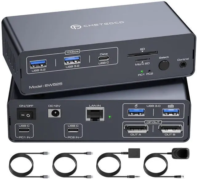 Main image of AUTYUE 4K@120Hz USB C KVM Switch 2 Monitors 2 Computers Displayport USB 3.2 KVM Switches Dual Monitor 12-in-1 KVM Docking Station for Dual Laptops Share a 1G Ethernet and SD/microSD Card Slots
