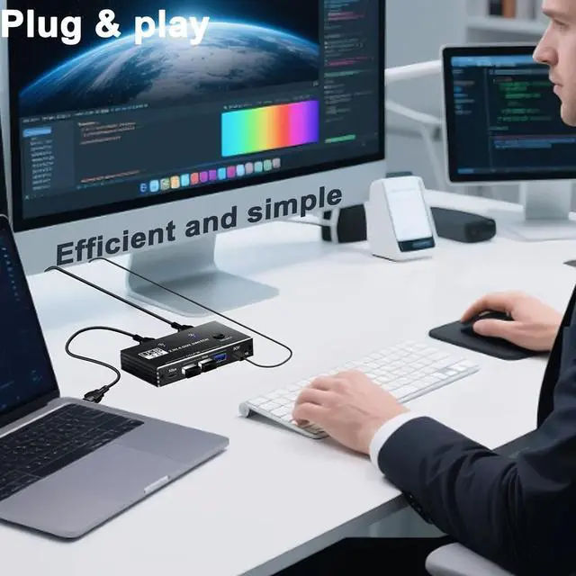 Alt view image 3 of 7 - AUTYUE 2 in 4 Out USB Switcher 2 Computers Sharing 4 Port Devices, 5Gbps USB 3.0 Switch, Plug and Play, Aluminum USB3.0 Switch Selector 2 PCs Share Keyboard Mouse Printer Scanner with One Button