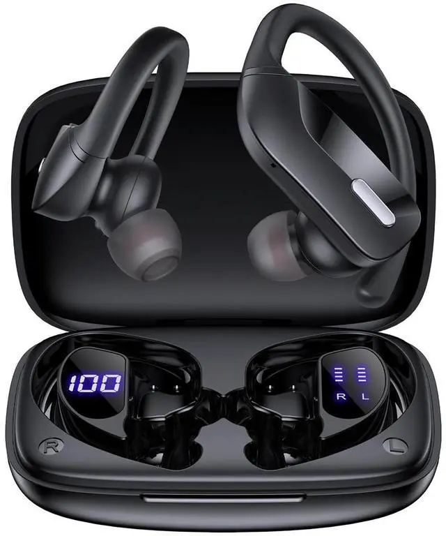 Main image of AUTYUE Wireless Ear Hook Sport Earbuds, Bluetooth Headphones with Mic, IPX5 Waterproof, True Wireless Earbuds, 80H Playtime, Deep Bass, Secure Fit for Running Gym Workout - Black