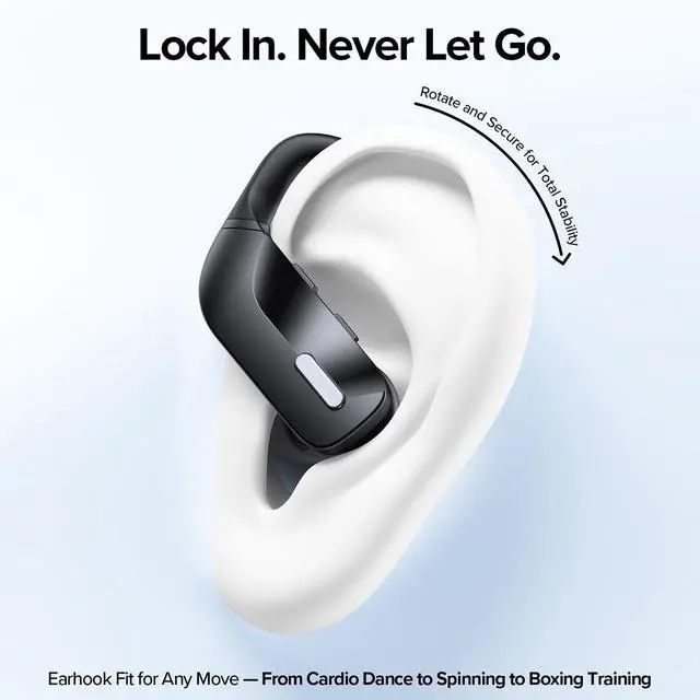 Alt view image 2 of 7 - AUTYUE Wireless Ear Hook Sport Earbuds, Bluetooth Headphones with Mic, IPX5 Waterproof, True Wireless Earbuds, 80H Playtime, Deep Bass, Secure Fit for Running Gym Workout - Black