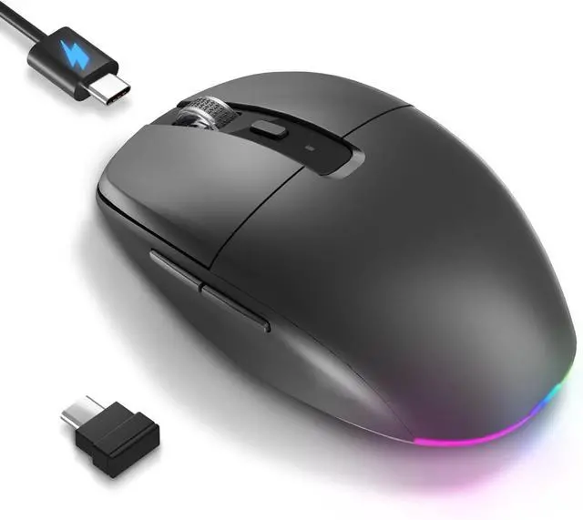 Main image of AUTYUE Type C Rechargeable Wireless Mouse, 2.4G USB C RGB Lighting Computer Mice Silent Click, Ergonomic Design Wireless Mouse for MacBook Air/Pro, Laptop (USB-C Charging Port)