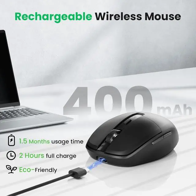 Alt view image 2 of 7 - AUTYUE Type C Rechargeable Wireless Mouse, 2.4G USB C RGB Lighting Computer Mice Silent Click, Ergonomic Design Wireless Mouse for MacBook Air/Pro, Laptop (USB-C Charging Port)
