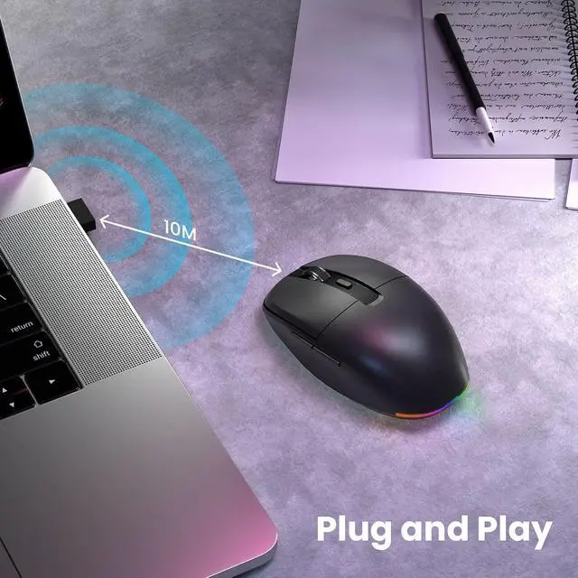 Alt view image 4 of 7 - AUTYUE Type C Rechargeable Wireless Mouse, 2.4G USB C RGB Lighting Computer Mice Silent Click, Ergonomic Design Wireless Mouse for MacBook Air/Pro, Laptop (USB-C Charging Port)