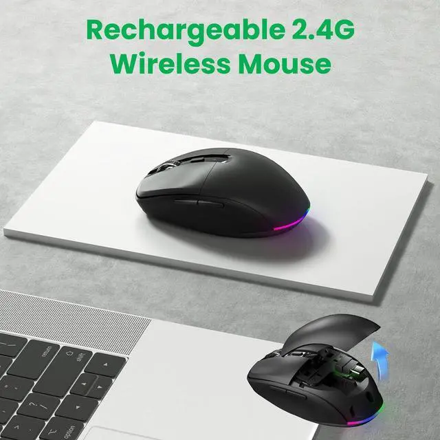 Alt view image 6 of 7 - AUTYUE Type C Rechargeable Wireless Mouse, 2.4G USB C RGB Lighting Computer Mice Silent Click, Ergonomic Design Wireless Mouse for MacBook Air/Pro, Laptop (USB-C Charging Port)