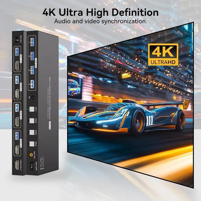 Alt view image 5 of 7 - AUTYUE 4 in 1 Out HDMI KVM Switch 4 Computers 1 Monitor, 4K@60Hz 4 Port HDMI USB 3.0 KVM Switches Support 4PC Share 1 Monitor and Four USB Devices with 4 USB 3.0 Cables and Remote Control