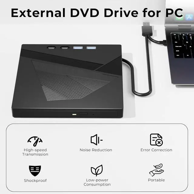 Alt view image 2 of 7 - AUTYUE External DVD Drive, 7-in-1 External CD/DVD Drive for Laptop, USB DVD Burner with SD/TF Port, USB 3.0&Type-C CD ROM External Drive for Laptop Desktop PC Windows XP/7/8/10 Linux MacOS