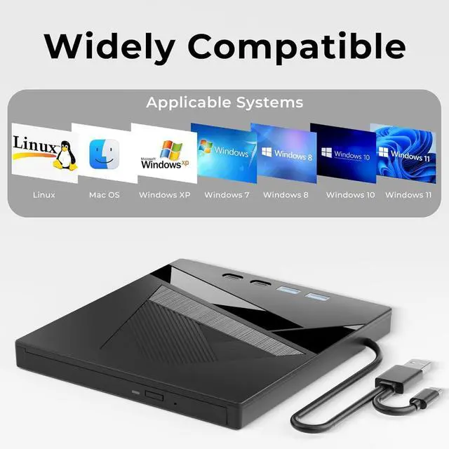 Alt view image 6 of 7 - AUTYUE External DVD Drive, 7-in-1 External CD/DVD Drive for Laptop, USB DVD Burner with SD/TF Port, USB 3.0&Type-C CD ROM External Drive for Laptop Desktop PC Windows XP/7/8/10 Linux MacOS
