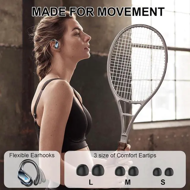 Alt view image 7 of 7 - AUTYUE Wireless Earbuds, 75hrs Bluetooth 5.4 Headphone Sport, 2025 Bluetooth Earbuds Deep Bass Over Ear Buds with Earhooks, ENC Noise Cancelling Earphone Mic, IPX8 Waterproof for Workout/Running/Gym