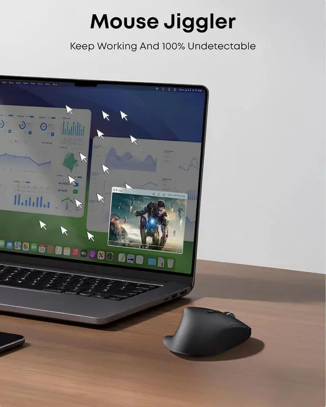 Alt view image 4 of 7 - AUTYUE Ergonomic Rechargeable Mouse with Jiggler, Bluetooth + 2.4G Wireless + Wired (3 in 1) Connection, Max 4800DPI, Rapid Fire Key, 5ft Charging Cable, Carpal Tunnel Silent Mice with LED for Office