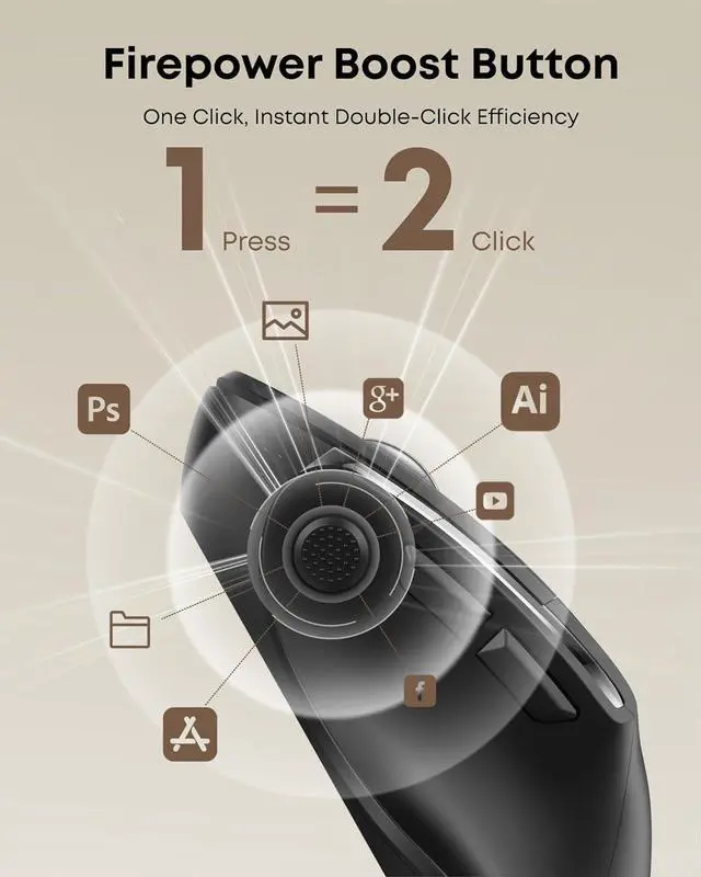 Alt view image 7 of 7 - AUTYUE Ergonomic Rechargeable Mouse with Jiggler, Bluetooth + 2.4G Wireless + Wired (3 in 1) Connection, Max 4800DPI, Rapid Fire Key, 5ft Charging Cable, Carpal Tunnel Silent Mice with LED for Office