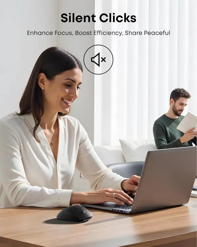 Alt view image 6 of 7 - AUTYUE Ergonomic Rechargeable Mouse with Jiggler, Bluetooth + 2.4G Wireless + Wired (3 in 1) Connection, Max 4800DPI, Rapid Fire Key, 5ft Charging Cable, Carpal Tunnel Silent Mice with LED for Office