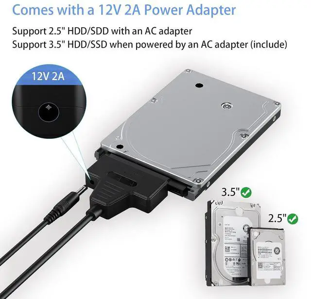 Alt view image 4 of 7 - AUTYUE SATA to USB 3.0 and USB C Adapter Cable for 3.5 2.5 Inch SSD/HDD Hard Drive Reader, USB 3.0 to SATA Adapter External Converter for SSD/HDD Data Transfer with 12V/2A Power Adapter