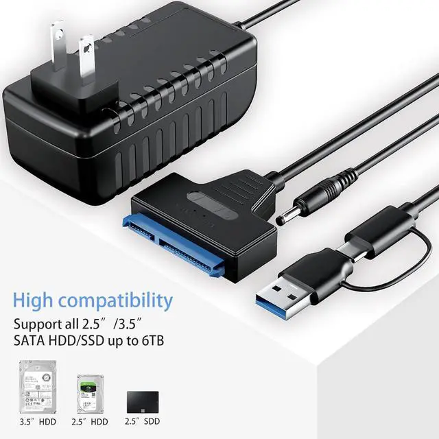 Alt view image 6 of 7 - AUTYUE SATA to USB 3.0 and USB C Adapter Cable for 3.5 2.5 Inch SSD/HDD Hard Drive Reader, USB 3.0 to SATA Adapter External Converter for SSD/HDD Data Transfer with 12V/2A Power Adapter
