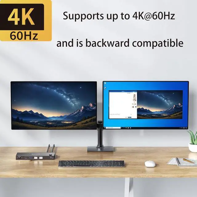 Alt view image 7 of 7 - AUTYUE USB C HDMI Displayport KVM Switch for 1 Desktop + 1 Laptop 2 Monitors, Dual Monitor KVM Switch, USB 3.0 MST Dual HDMI 4K@60Hz, Support PD with USB C Cable, Wired Controller and Power Adapter