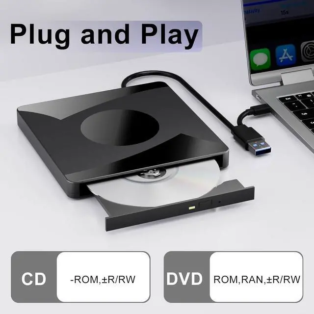 Alt view image 2 of 7 - AUTYUE External CD DVD Drive for Laptop, USB 3.0 Type-C External CD/DVD Drive Portable CD Burner Reader Writer, External Optical Drive for Desktop Laptop PC Windows 11/10/8/7 Linux Mac OS