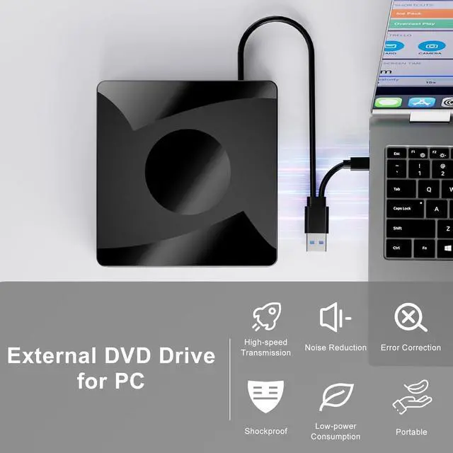 Alt view image 4 of 7 - AUTYUE External CD DVD Drive for Laptop, USB 3.0 Type-C External CD/DVD Drive Portable CD Burner Reader Writer, External Optical Drive for Desktop Laptop PC Windows 11/10/8/7 Linux Mac OS