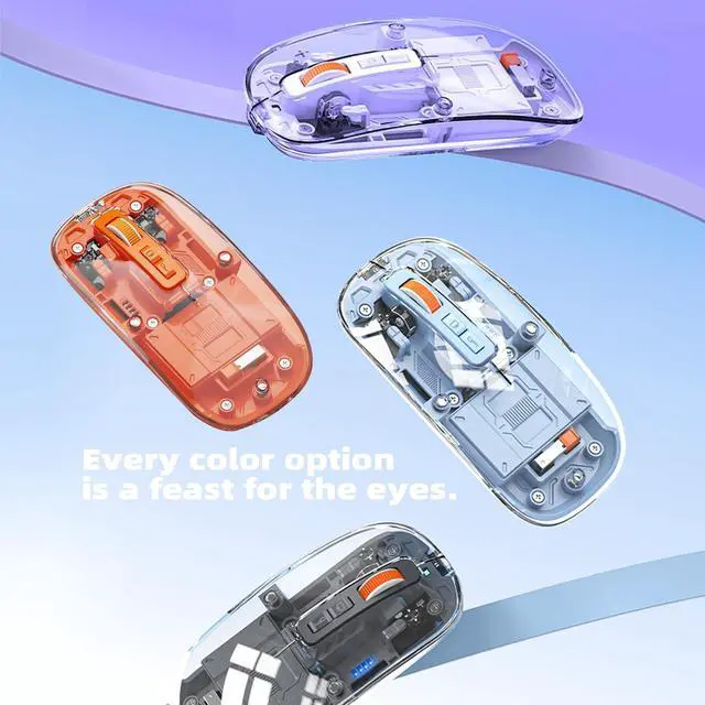 Alt view image 7 of 7 - AUTYUE Modern Transparent Mouse, Slim Wireless Mouse - Magnetic Shell Design, Triple-Mode (Dual Bluetooth + USB) Wireless Mouse, Rechargeable, One-Touch Desktop, for MacBook/pc/iPad/Laptop (Blue)