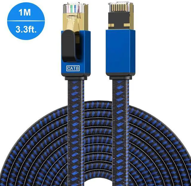 Main image of AUTYUE Cat 8 Ethernet Cable 3.3FT / 1M, High Speed Internet Nylon Braided Network Cable RJ45 Connectors SSTP Shielded Flat LAN Cable Cat8 Ethernet Cables 3.3feet for Modem, Router, LAN, Computer