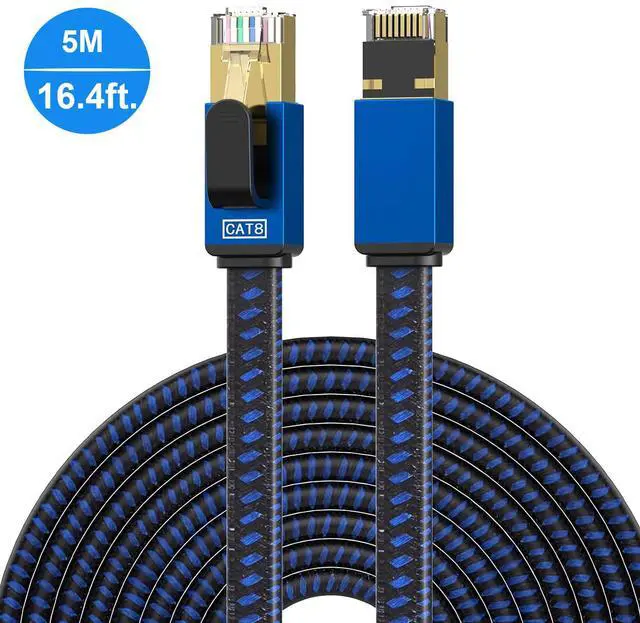 Main image of AUTYUE Cat 8 Ethernet Cable 16.4FT / 5M, High Speed Internet Nylon Braided Network Cable RJ45 Connectors SSTP Shielded Flat LAN Cable Cat8 Ethernet Cables 16.4feet for Modem, Router, LAN, Computer