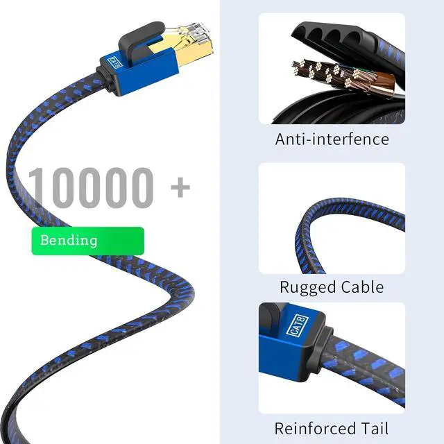 Alt view image 2 of 7 - AUTYUE Cat 8 Ethernet Cable 16.4FT / 5M, High Speed Internet Nylon Braided Network Cable RJ45 Connectors SSTP Shielded Flat LAN Cable Cat8 Ethernet Cables 16.4feet for Modem, Router, LAN, Computer