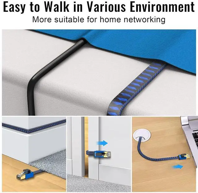 Alt view image 3 of 7 - AUTYUE Cat 8 Ethernet Cable 16.4FT / 5M, High Speed Internet Nylon Braided Network Cable RJ45 Connectors SSTP Shielded Flat LAN Cable Cat8 Ethernet Cables 16.4feet for Modem, Router, LAN, Computer