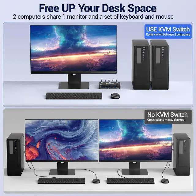 Alt view image 6 of 7 - AUTYUE Displayport KVM Switch 1 Monitors 2 Computers 8K@30Hz 4K@144Hz, USB 3.0 DP KVM Switches for 2 Computers Sharing Single Monitor and Keyboard Mouse Printer, Wired Remote and 2 USB Cables Included