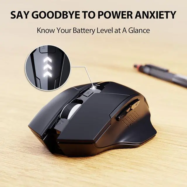 Alt view image 3 of 7 - AUTYUE Wireless Mouse, Rechargeable 2.4G RF Wireless Mouse, Upgraded Visible Battery, 2400 DPI, Silent Ergonomic Computer Wireless Mouse for Laptop, Mac, PC etc.