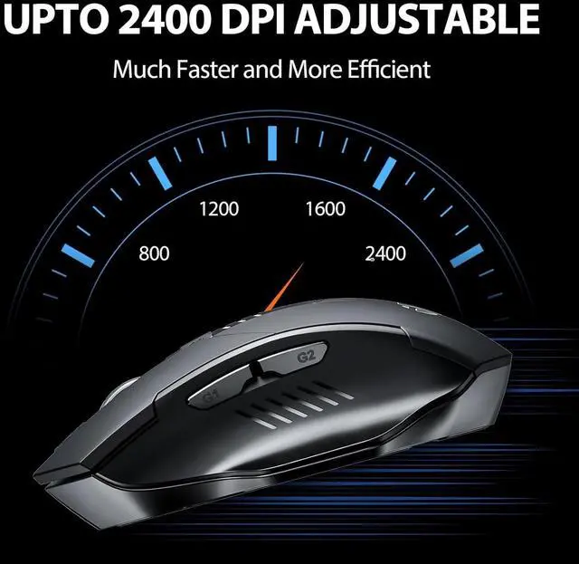 Alt view image 5 of 7 - AUTYUE Wireless Mouse, Rechargeable 2.4G RF Wireless Mouse, Upgraded Visible Battery, 2400 DPI, Silent Ergonomic Computer Wireless Mouse for Laptop, Mac, PC etc.