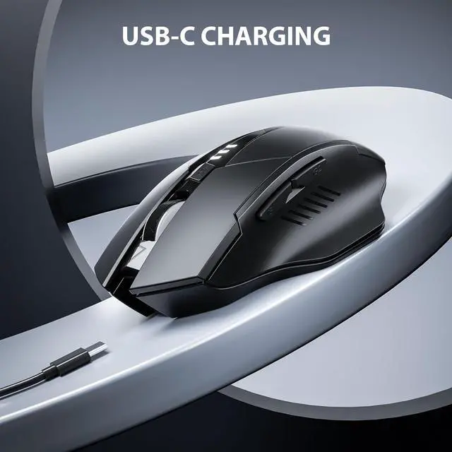 Alt view image 6 of 7 - AUTYUE Wireless Mouse, Rechargeable 2.4G RF Wireless Mouse, Upgraded Visible Battery, 2400 DPI, Silent Ergonomic Computer Wireless Mouse for Laptop, Mac, PC etc.