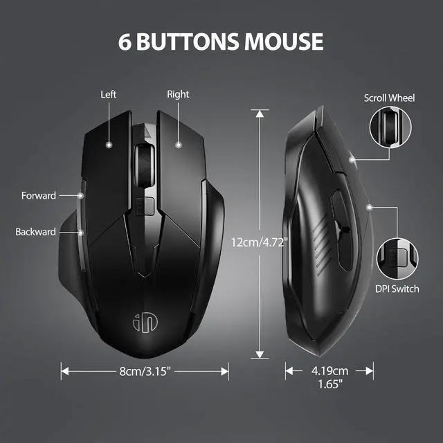 Alt view image 7 of 7 - AUTYUE Wireless Mouse, Rechargeable 2.4G RF Wireless Mouse, Upgraded Visible Battery, 2400 DPI, Silent Ergonomic Computer Wireless Mouse for Laptop, Mac, PC etc.
