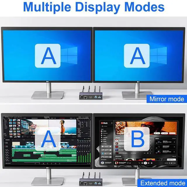Alt view image 4 of 7 - AUTYUE 8K@60Hz HDMI KVM Switch 2 Monitors 2 Computers, with 4 USB 3.0 Ports (3 USB-A+1 USB-C) for 2 Computers Sharing 2 Monitors Keyboard Mouse Printer with 2 USB Cables, Power Adapter & Controller