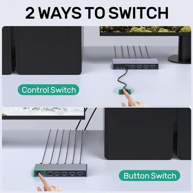 Alt view image 4 of 7 - AUTYUE Displayport KVM Switch 2 Computers 1 Monitor, 8K@60Hz 4K@144Hz USB 3.0 DP KVM Switches for 2 Computers Share one Monitor with 4 USB Ports, Includes Desktop Controller and 5V Power Adapter