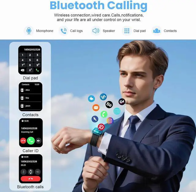 Alt view image 2 of 7 - AUTYUE Smart Watch for Men Women Built-in GPS Fitness Tracker, 2.01" HD Touchscreen(Answer/Make Calls), 110+ Sport Modes with Heart Rate/SpO2/Sleep Monitor/, Compass, 1 ATM Waterproof, for Android iOS