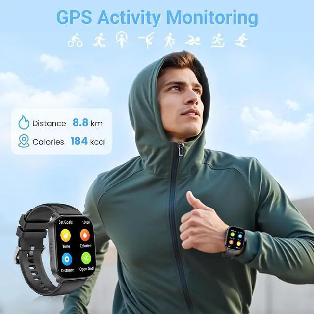 Alt view image 3 of 7 - AUTYUE Smart Watch for Men Women Built-in GPS Fitness Tracker, 2.01" HD Touchscreen(Answer/Make Calls), 110+ Sport Modes with Heart Rate/SpO2/Sleep Monitor/, Compass, 1 ATM Waterproof, for Android iOS
