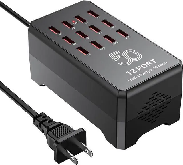 Main image of AUTYUE USB Charging Station for Multiple Devices, 12-Port USB Charger Block 50W, Portable USB Charging Hub Compatible with Cell Phones,Tablet, AirPods and More Devices (US Plug)