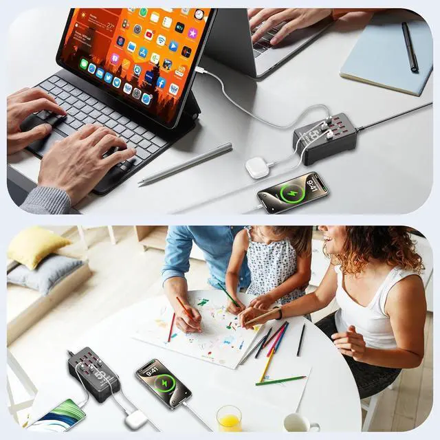 Alt view image 7 of 7 - AUTYUE USB Charging Station for Multiple Devices, 12-Port USB Charger Block 50W, Portable USB Charging Hub Compatible with Cell Phones,Tablet, AirPods and More Devices (US Plug)