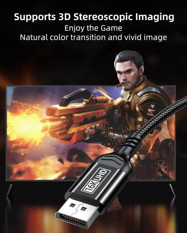 Alt view image 5 of 7 - AUTYUE 16K Displayport Cable, DP 2.1 80Gbps Cable 3.3FT/1M Support 16K@60Hz,10K@60Hz, 8K@120Hz HBR3 4K@240Hz 165Hz 144Hz 60Hz, HDCP DSC 1.2a, HDR10 FreeSync G-Sync for Gaming Monitor Graphics Card