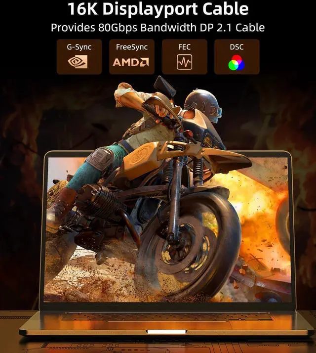 Alt view image 3 of 7 - AUTYUE 16K Displayport Cable, DP 2.1 80Gbps Cable 3.3FT/1M Support 16K@60Hz,10K@60Hz, 8K@120Hz HBR3 4K@240Hz 165Hz 144Hz 60Hz, HDCP DSC 1.2a, HDR10 FreeSync G-Sync for Gaming Monitor Graphics Card