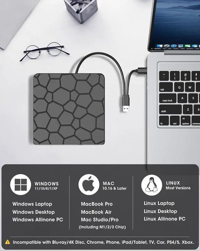 Alt view image 5 of 7 - AUTYUE External CD DVD Drive, USB 3.0 Type-C External CD/DVD Optical Drive, Portable CD/DVD Player Burner Reader Writer Recorder for Laptop Windows 11/10/8/7 Linux MacOS Macbook PC (Black)