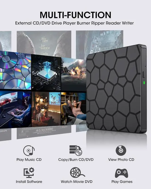 Alt view image 4 of 7 - AUTYUE External CD DVD Drive, USB 3.0 Type-C External CD/DVD Optical Drive, Portable CD/DVD Player Burner Reader Writer Recorder for Laptop Windows 11/10/8/7 Linux MacOS Macbook PC (Black)