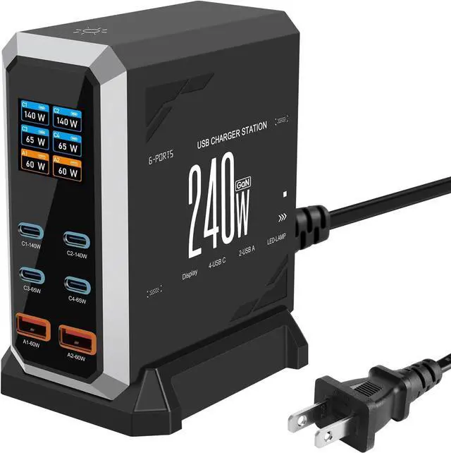 Main image of AUTYUE USB C Charger Block, 240W GaN USB C 6-Port Charger Station, Laptop Power PD Adapter with Touch Control and Color Display, Charging Station for Smartphones, Laptops, iPad, Desktop, and More