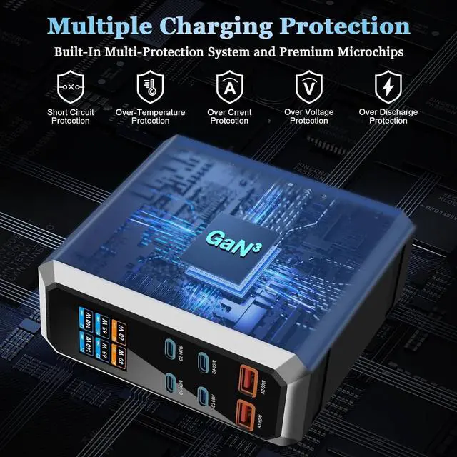 Alt view image 2 of 7 - AUTYUE USB C Charger Block, 240W GaN USB C 6-Port Charger Station, Laptop Power PD Adapter with Touch Control and Color Display, Charging Station for Smartphones, Laptops, iPad, Desktop, and More