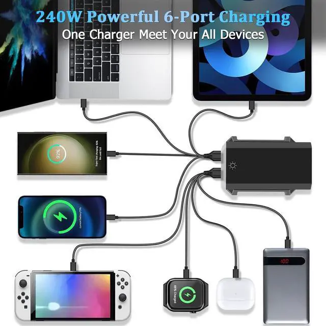 Alt view image 4 of 7 - AUTYUE USB C Charger Block, 240W GaN USB C 6-Port Charger Station, Laptop Power PD Adapter with Touch Control and Color Display, Charging Station for Smartphones, Laptops, iPad, Desktop, and More