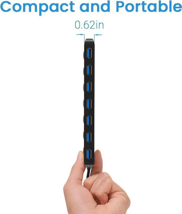 Alt view image 5 of 7 - AUTYUE USB 3.0 hub, 7 ports USB Hub, Multi USB 3.0, SuperSpeed 5 Gbit/s, USB adapter with 7 switches and individual indicators, compatible with Windows, Mac OS, Linux and other operating systems