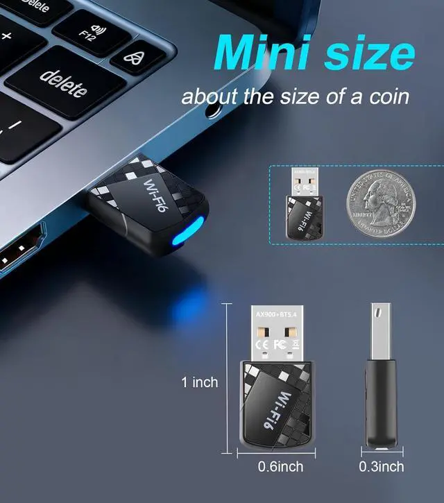 Alt view image 3 of 7 - AUTYUE USB Wi-Fi Adapter, USB WiFi 6 & Bluetooth Adapter for Laptop PC - 900Mbps Wireless Dongle, 5G/2.4GHz Dual Band, Built-in Driver for Desktop/Laptop/PC, WPA3, BT5.4 Supports Windows 7/10/11