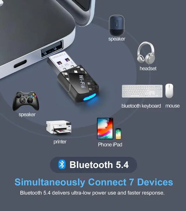 Alt view image 6 of 7 - AUTYUE USB Wi-Fi Adapter, USB WiFi 6 & Bluetooth Adapter for Laptop PC - 900Mbps Wireless Dongle, 5G/2.4GHz Dual Band, Built-in Driver for Desktop/Laptop/PC, WPA3, BT5.4 Supports Windows 7/10/11