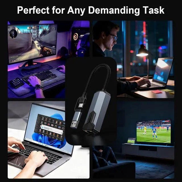 Alt view image 6 of 7 - AUTYUE USB 3.0 & USB C to 2.5 Gigabit Ethernet Adapter, USB to Rj45 Ethernet Adapter, 2.5G/1G/100Mbps RJ45 LAN Converter for Windows MacOS Linux and More, Driver-Free Setup with Wake-on-LAN Support