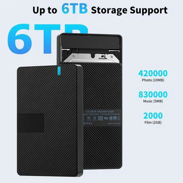 Alt view image 4 of 7 - AUTYUE USB-C External Hard Drive Enclosure 2.5'' HDD SSD for sata - 6Gbps Tool-Free Case Compatible with UASP Drive - for 7mm 9.5mm Drive with Mac-Book WD S-ea-g-ate PlayStation